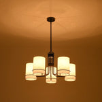 LightfixturesUAE-5-Light Scandinavian Cylindrical Fabric Metal Chandelier-Chandeliers-Black-