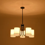 LightfixturesUAE-5-Light Scandinavian Cylindrical Fabric Metal Chandelier-Chandeliers-Black-