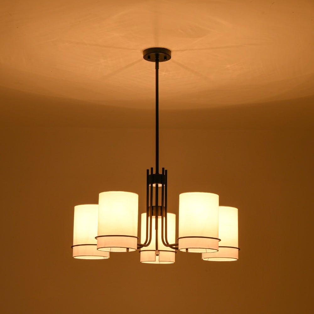 LightfixturesUAE-5-Light Scandinavian Cylindrical Fabric Metal Chandelier-Chandeliers-Black-