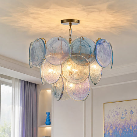 LightfixturesUAE-5-Light Whimsical Modern Art Blue Cloud Glass Tiered Chandelier-Chandeliers-Brass-