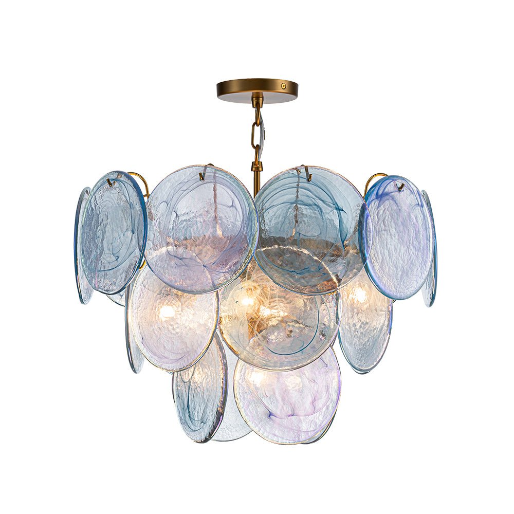 LightfixturesUAE-5-Light Whimsical Modern Art Blue Cloud Glass Tiered Chandelier-Chandeliers-Brass-