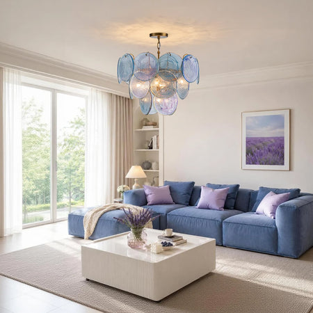 LightfixturesUAE-5-Light Whimsical Modern Art Blue Cloud Glass Tiered Chandelier-Chandeliers-Brass-