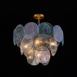 LightfixturesUAE-5-Light Whimsical Modern Art Blue Cloud Glass Tiered Chandelier-Chandeliers-Brass-