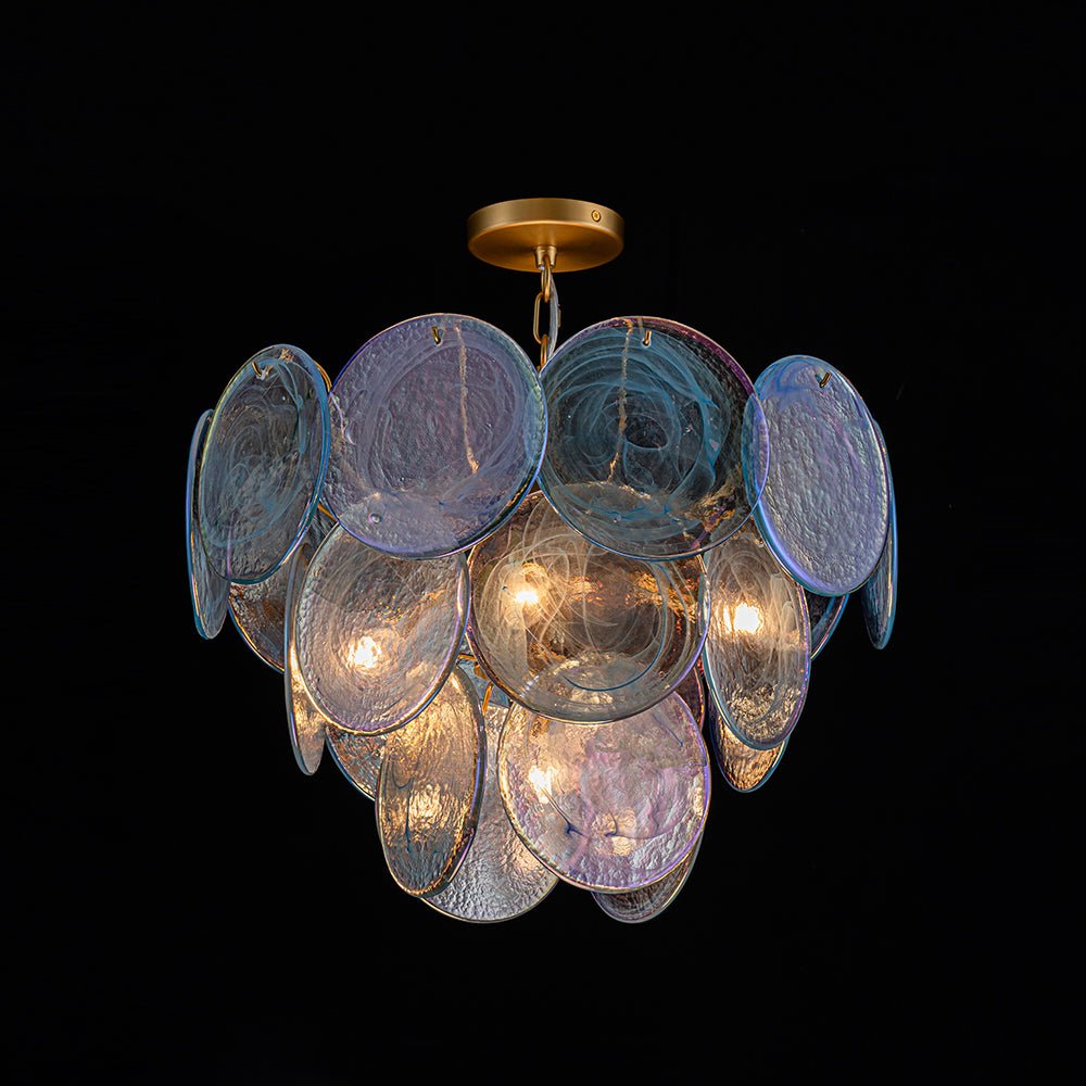 LightfixturesUAE-5-Light Whimsical Modern Art Blue Cloud Glass Tiered Chandelier-Chandeliers-Brass-