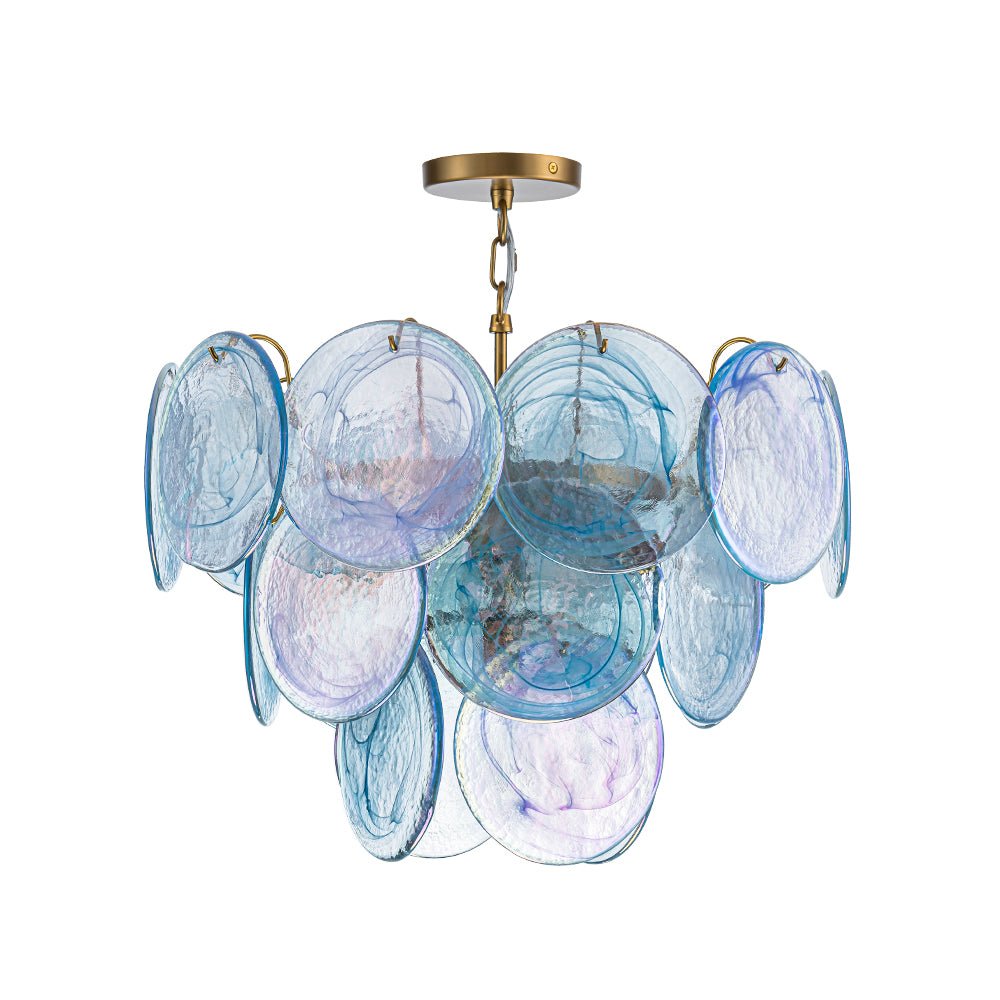 LightfixturesUAE-5-Light Whimsical Modern Art Blue Cloud Glass Tiered Chandelier-Chandeliers-Brass-