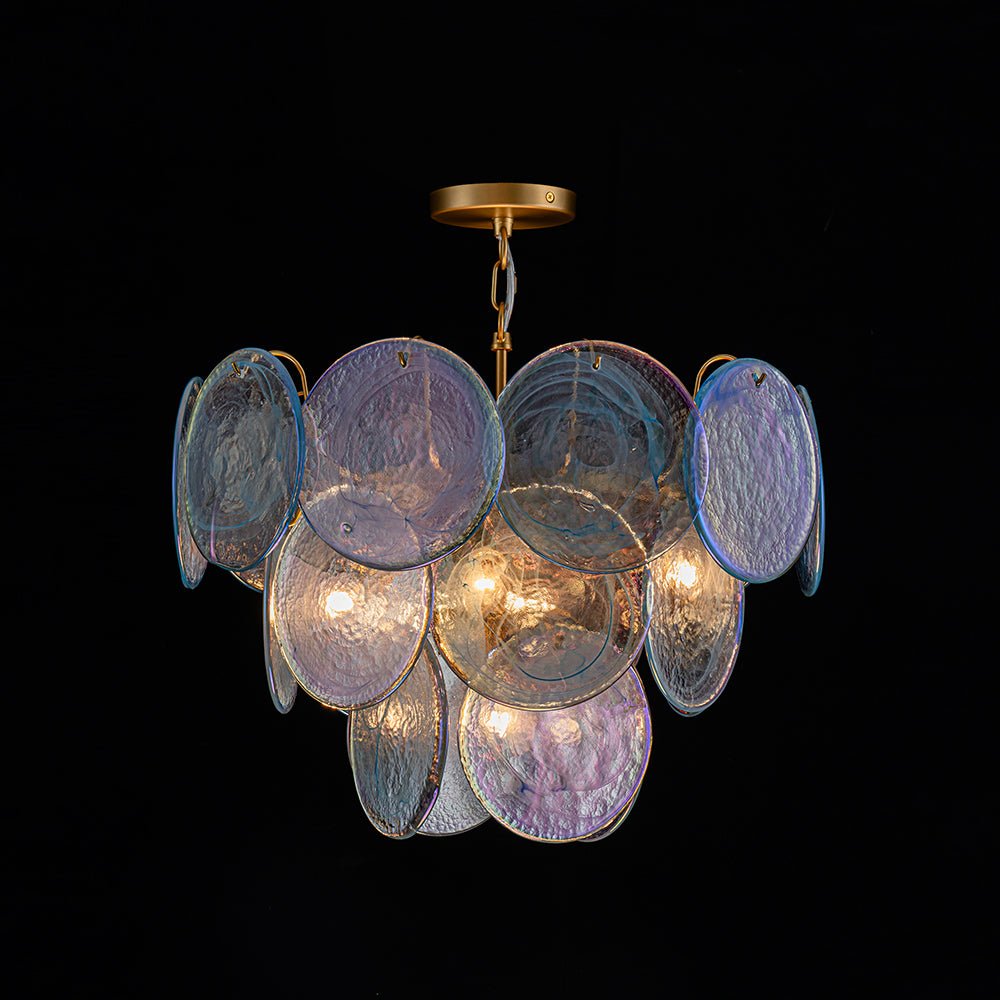 LightfixturesUAE-5-Light Whimsical Modern Art Blue Cloud Glass Tiered Chandelier-Chandeliers-Brass-