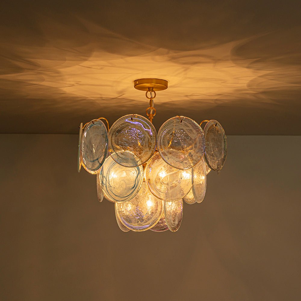 LightfixturesUAE-5-Light Whimsical Modern Art Blue Cloud Glass Tiered Chandelier-Chandeliers-Brass-