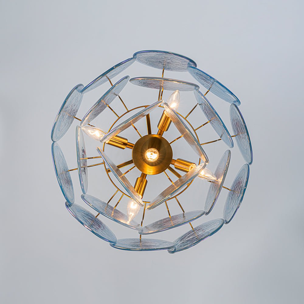 LightfixturesUAE-5-Light Whimsical Modern Art Blue Cloud Glass Tiered Chandelier-Chandeliers-Brass-