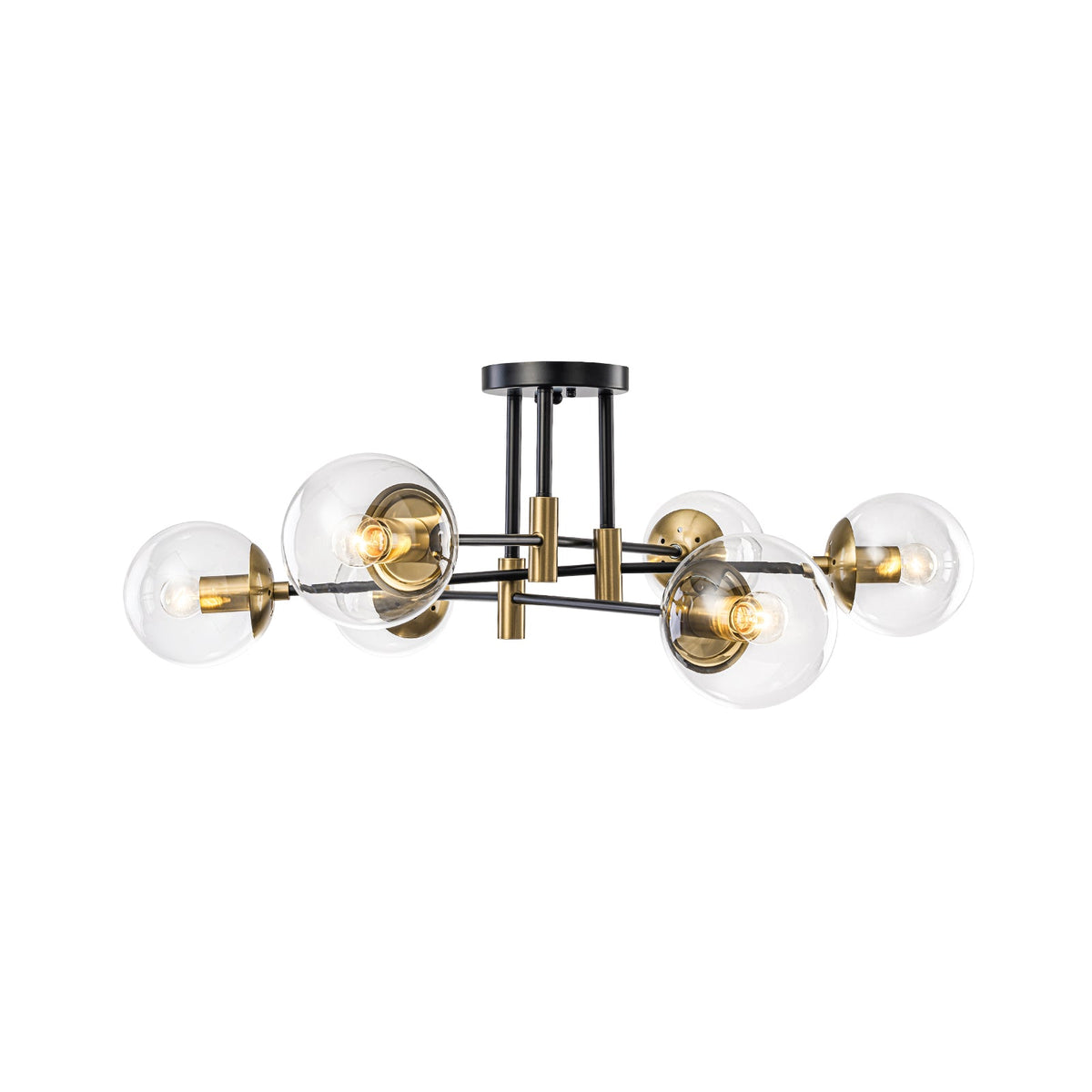 LightfixturesUAE-6-Lght Modern Bubble Glass Globe Iron Sputnik Ceiling Light-Ceiling Lights-Clear-