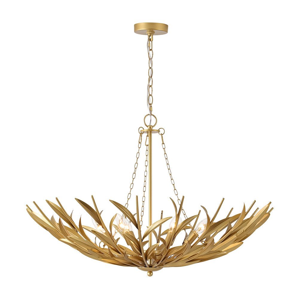 LightfixturesUAE-6-Light Art Deco Branch-Style Flower Basket Iron Chandelier-Chandeliers-Gold-