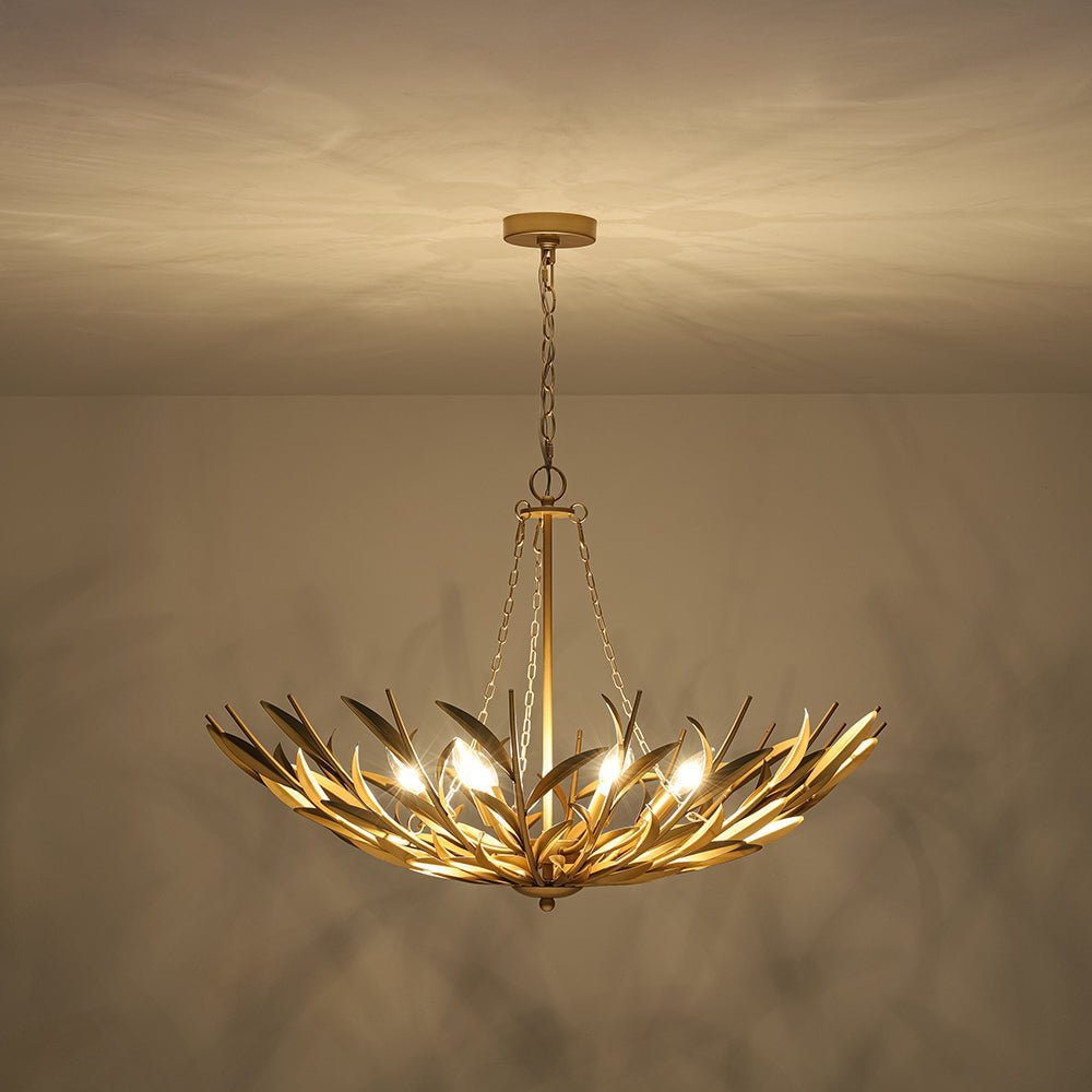 LightfixturesUAE-6-Light Art Deco Branch-Style Flower Basket Iron Chandelier-Chandeliers-Gold-