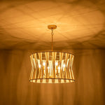 LightfixturesUAE-6-Light Bohemian Ivory Woven Brass Drum Chandelier-Chandeliers-Ivory-