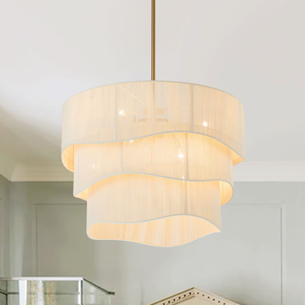 LightfixturesUAE-6-Light Boho 3-Tier Beige Handwoven Drum Chandelier-Chandeliers-Beige-