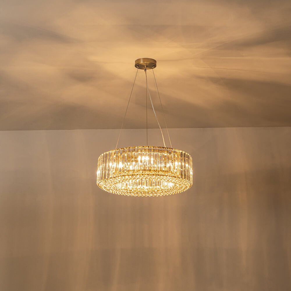 LightfixturesUAE-6-Light Contemporary Luxury Crystal Round Drum Chandelier-Chandeliers-Chrome-