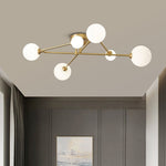 LightfixturesUAE-6-Light Cross Arm Opal Glass Sputnik Semi Flush Mount Ceiling Light-Ceiling Lights - 