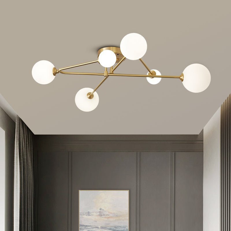 LightfixturesUAE-6-Light Cross Arm Opal Glass Sputnik Semi Flush Mount Ceiling Light-Ceiling Lights - 