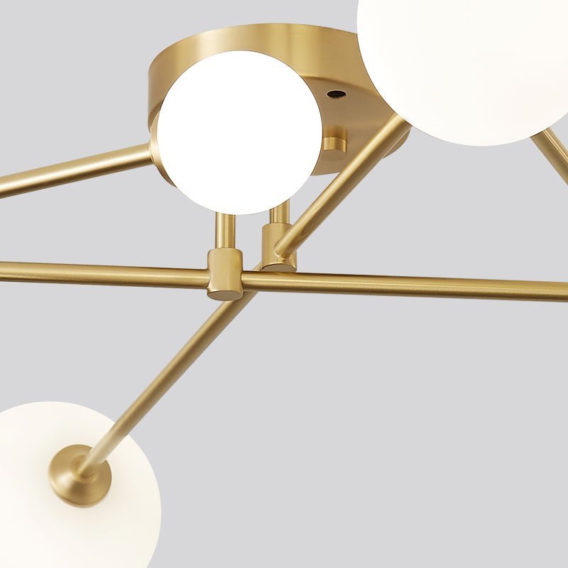 LightfixturesUAE-6-Light Cross Arm Opal Glass Sputnik Semi Flush Mount Ceiling Light-Ceiling Lights - 