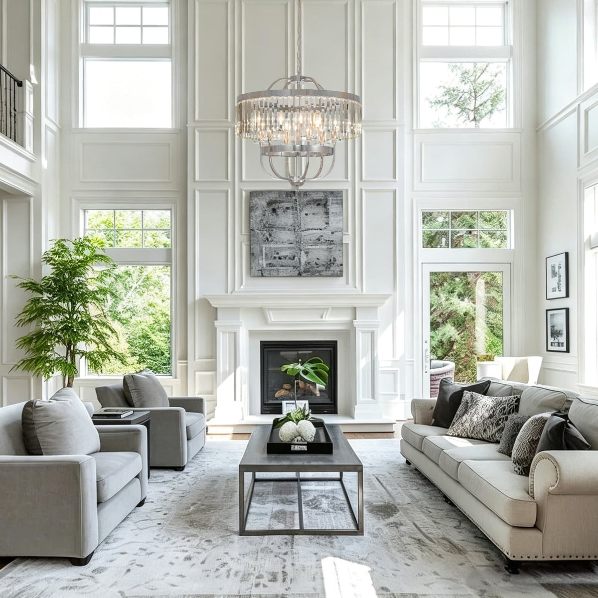 LightfixturesUAE-6-Light Glam Tiered Ring Crystal Circular Chandelier-Chandeliers-Chrome-