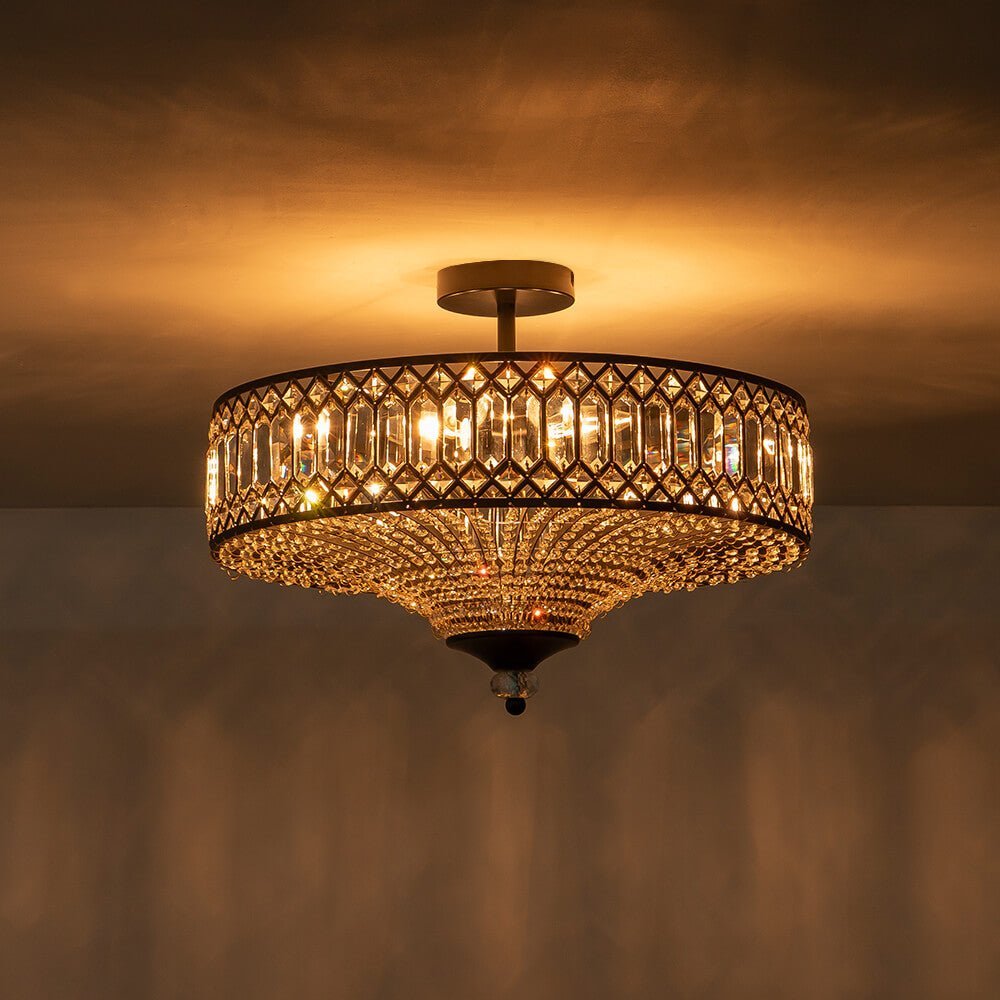 LightfixturesUAE-6-Light Luxury Crystal Drum Semi-Flush Mount Ceiling Light-Ceiling Lights-Chrome-
