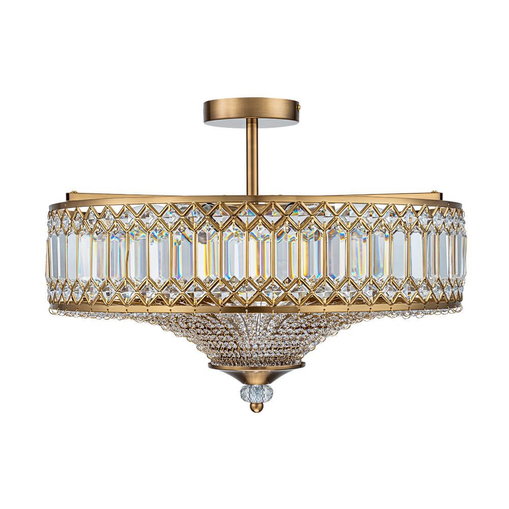 LightfixturesUAE-6-Light Luxury Crystal Drum Semi-Flush Mount Ceiling Light-Ceiling Lights-Chrome-
