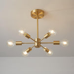 LightfixturesUAE-6-Light Mid-Century Modern Sputnik Chandelier-Chandeliers-Brass-