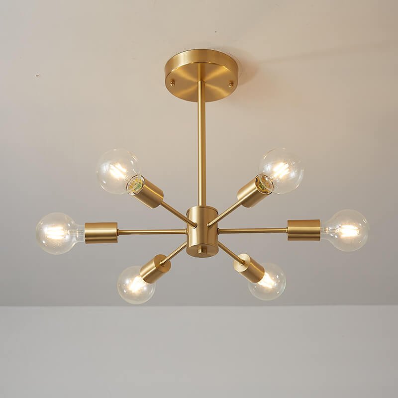 LightfixturesUAE-6-Light Mid-Century Modern Sputnik Chandelier-Chandeliers-Brass-