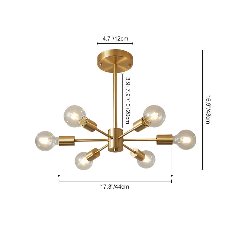 LightfixturesUAE-6-Light Mid-Century Modern Sputnik Chandelier-Chandeliers-Brass-