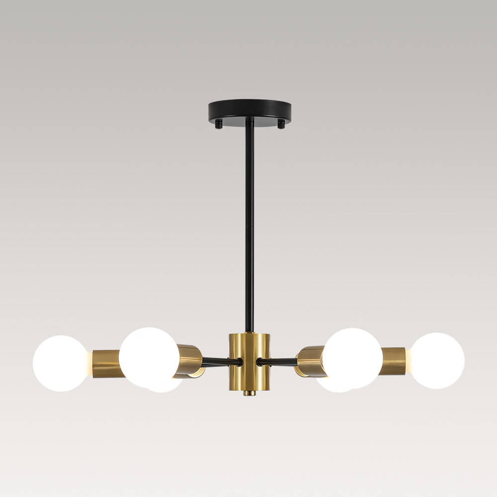 LightfixturesUAE-6-Light Minimalist Black Sputnik Chandelier-Chandeliers-Black+Gold-