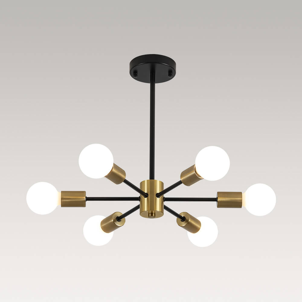 LightfixturesUAE-6-Light Minimalist Black Sputnik Chandelier-Chandeliers-Black+Gold-