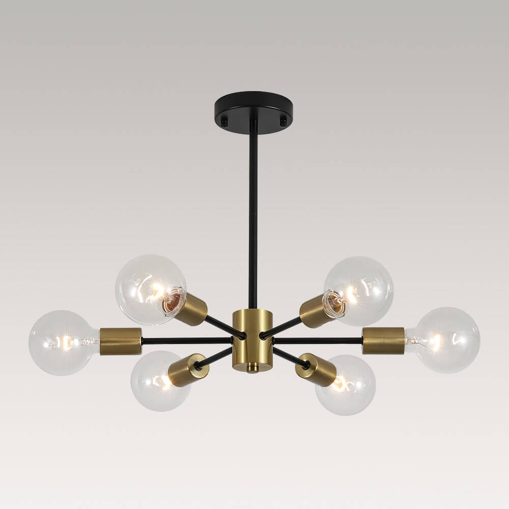 LightfixturesUAE-6-Light Minimalist Black Sputnik Chandelier-Chandeliers-Black+Gold-