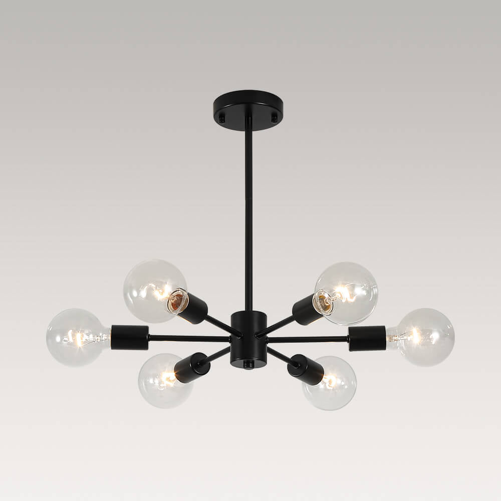 LightfixturesUAE-6-Light Minimalist Black Sputnik Chandelier-Chandeliers-Black+Gold-
