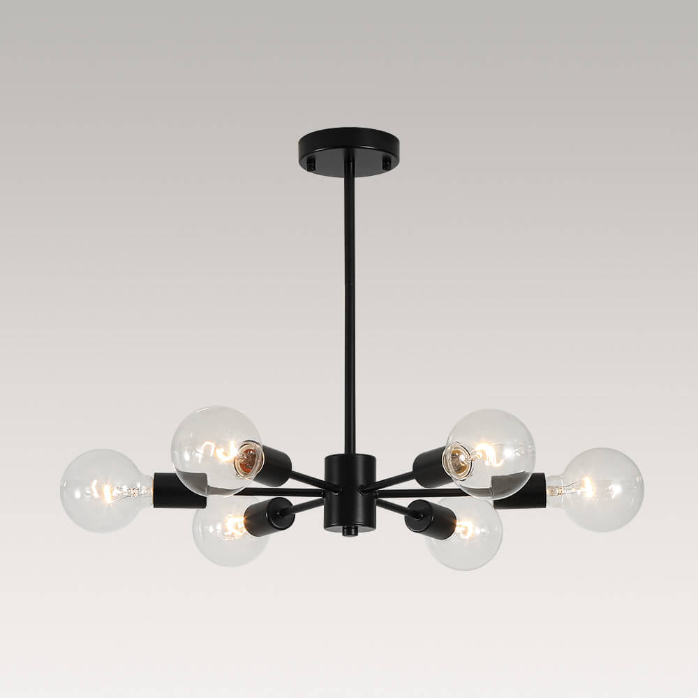 LightfixturesUAE-6-Light Minimalist Black Sputnik Chandelier-Chandeliers-Black+Gold-