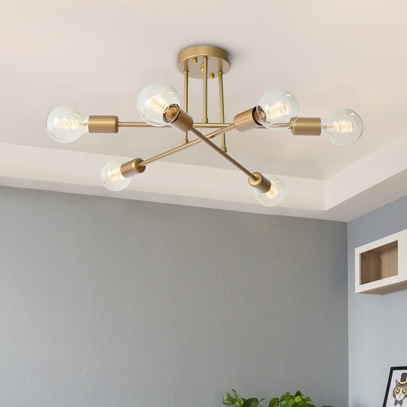 LightfixturesUAE-6-Light Modern Brass Sputnik Semi Flush Mount-Ceiling Lights - 