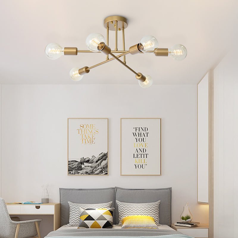 LightfixturesUAE-6-Light Modern Brass Sputnik Semi Flush Mount-Ceiling Lights - 