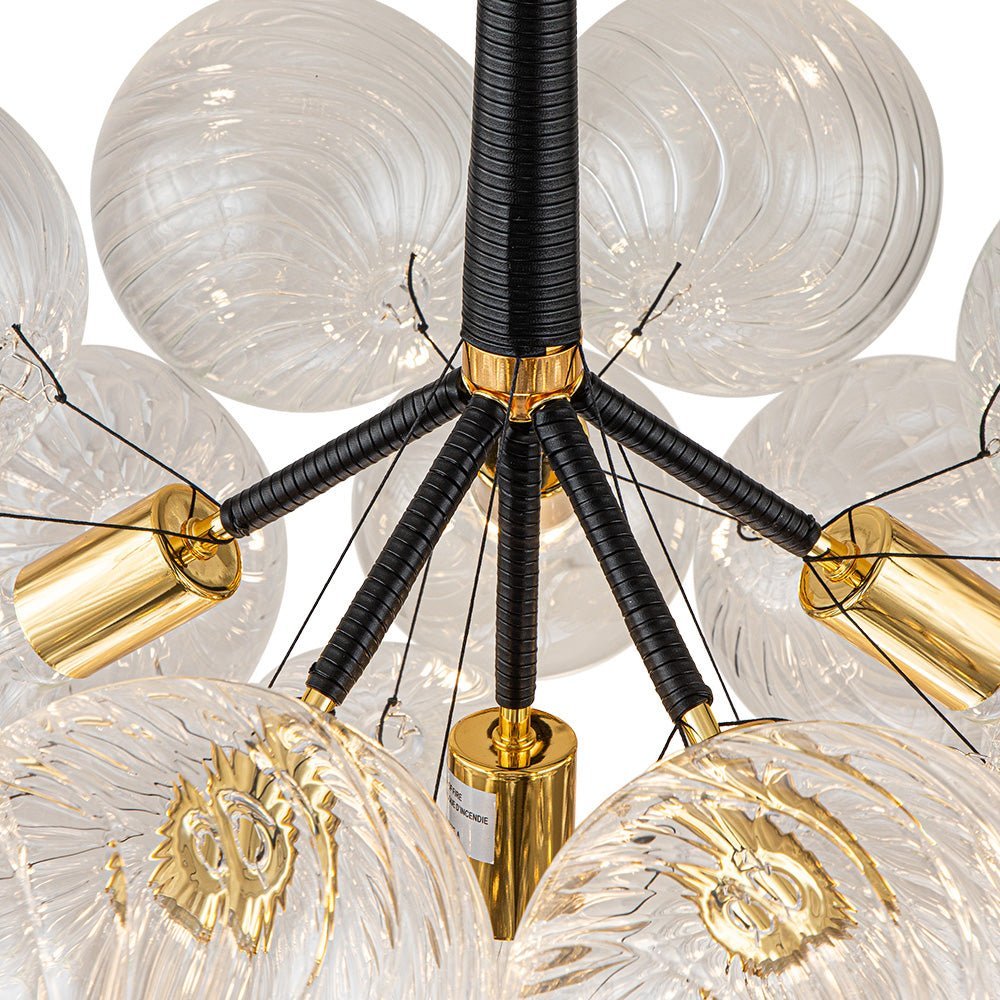 LightfixturesUAE-6-Light Modern Cluster Ribbed Clear Glass Bubble Chandelier-Chandeliers-Black-6-Bulb