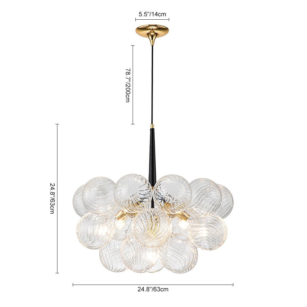 LightfixturesUAE-6-Light Modern Cluster Ribbed Clear Glass Bubble Chandelier-Chandeliers-Black-6-Bulb