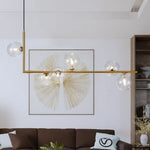 LightfixturesUAE-6-Light Modern Design Linear Glass Globe Chandelier-Chandeliers-Brass-