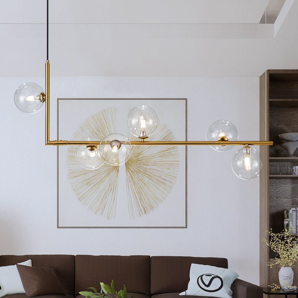 LightfixturesUAE-6-Light Modern Design Linear Glass Globe Chandelier-Chandeliers-Brass-