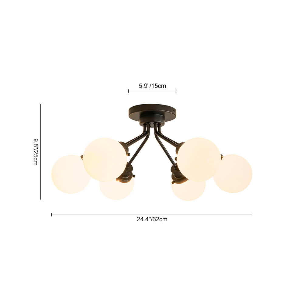 LightfixturesUAE-6-Light Modern Glass Globe Sputnik Semi Flush Mount-Ceiling Lights-Black-