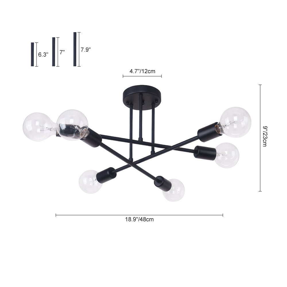 LightfixturesUAE-6-Light Modern Minimalist Sputnik Semi Flush-Ceiling Lights-Gold-