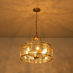 LightfixturesUAE-6-Light Modern Water Ripple Glass Drum Lantern Pendant-Chandeliers-Brass-