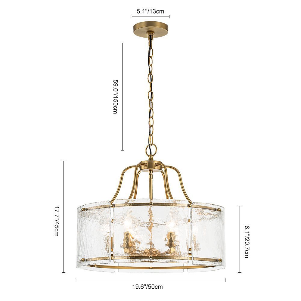 LightfixturesUAE-6-Light Modern Water Ripple Glass Drum Lantern Pendant-Chandeliers-Brass-
