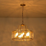 LightfixturesUAE-6-Light Modern Water Ripple Glass Drum Lantern Pendant-Chandeliers-Brass-