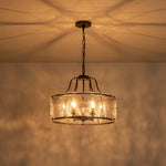 LightfixturesUAE-6-Light Modern Water Ripple Glass Drum Lantern Pendant-Chandeliers-Oil Rubbed Bronze-