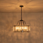LightfixturesUAE-6-Light Modern Water Ripple Glass Drum Lantern Pendant-Chandeliers-Oil Rubbed Bronze-