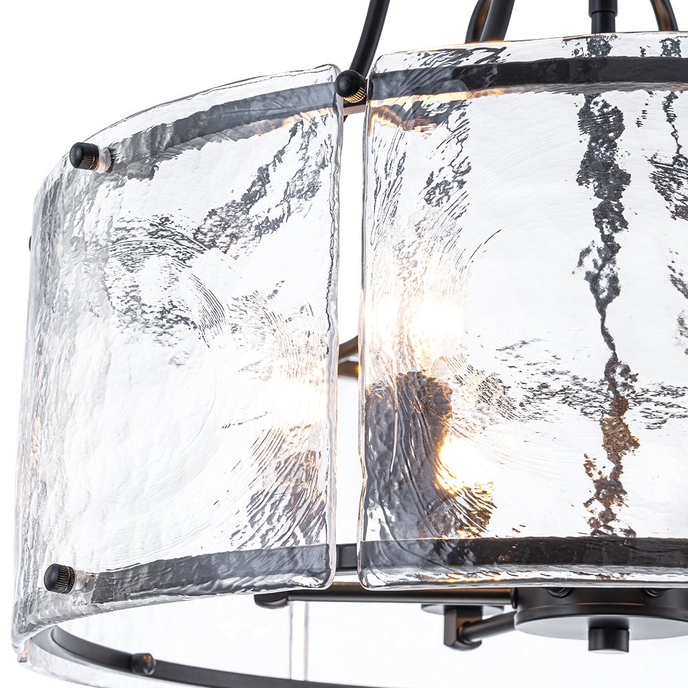 LightfixturesUAE-6-Light Modern Water Ripple Glass Drum Lantern Pendant-Chandeliers-Oil Rubbed Bronze-