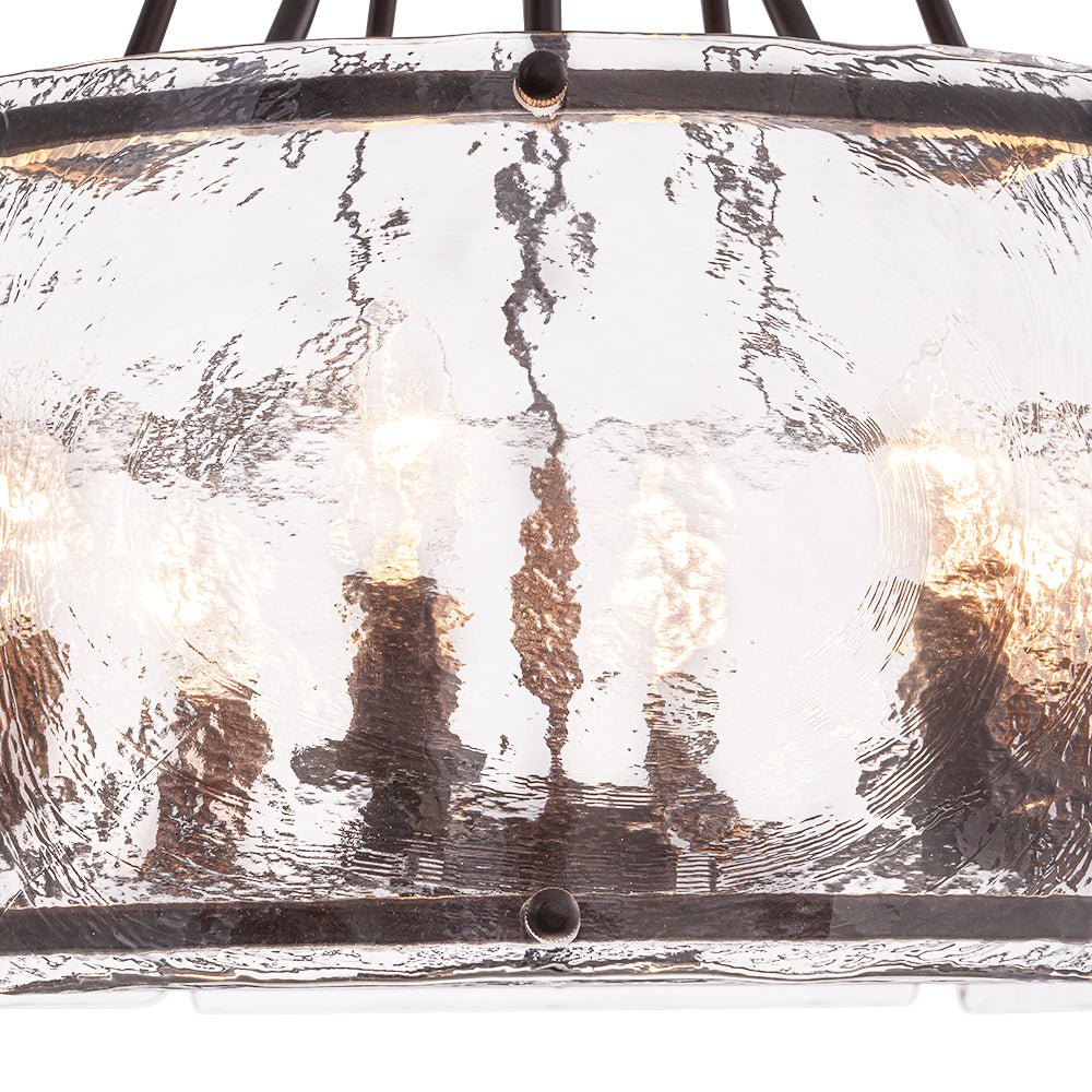 LightfixturesUAE-6-Light Modern Water Ripple Glass Drum Lantern Pendant-Chandeliers-Oil Rubbed Bronze-