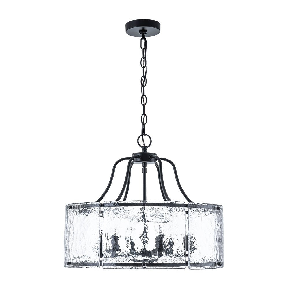 LightfixturesUAE-6-Light Modern Water Ripple Glass Drum Lantern Pendant-Chandeliers-Oil Rubbed Bronze-