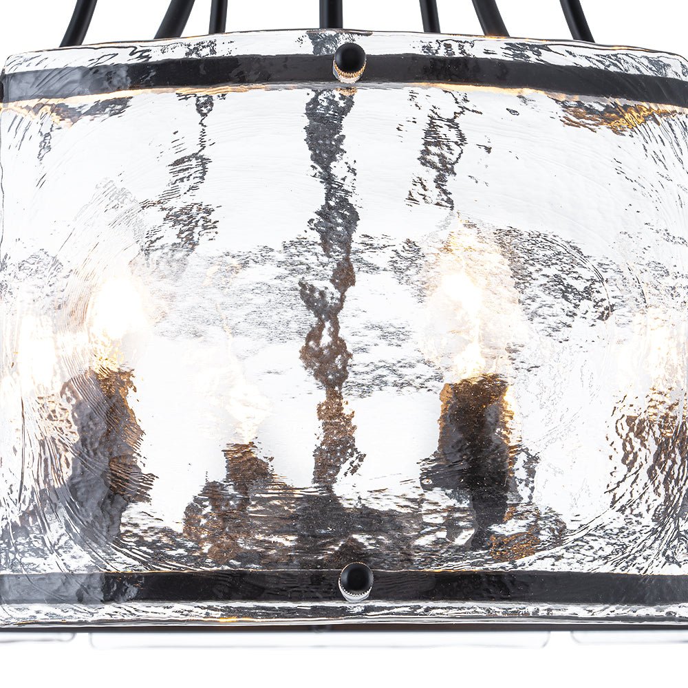 LightfixturesUAE-6-Light Modern Water Ripple Glass Drum Lantern Pendant-Chandeliers-Oil Rubbed Bronze-