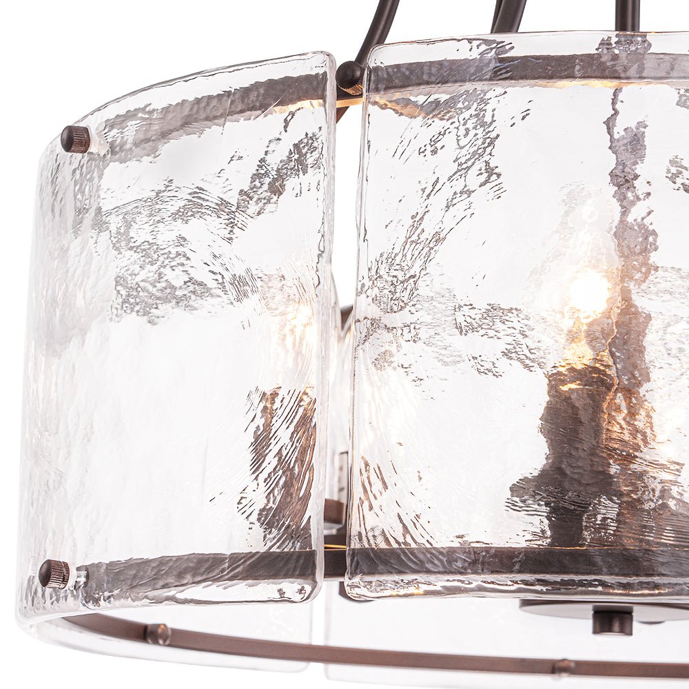 LightfixturesUAE-6-Light Modern Water Ripple Glass Drum Lantern Pendant-Chandeliers-Oil Rubbed Bronze-